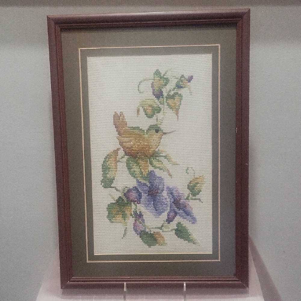 Vtg 1970 Framed Cross-Stitch
